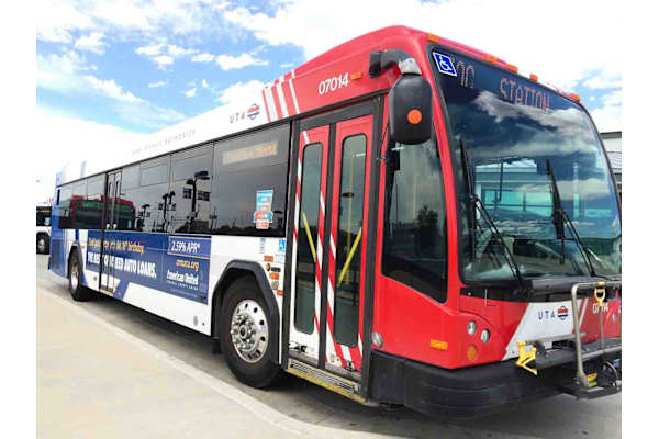 A red and white bus